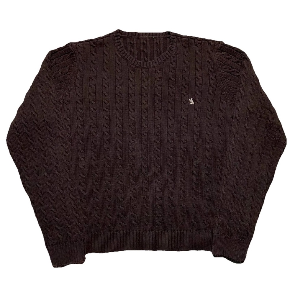 Vintage Ralph Lauren Cable Knit Crewneck Sweater - Brown